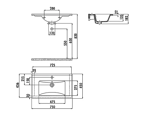 Заказать Раковина 75х45 см Creavit Su SU075-00CB00E-0000 в магазине сантехники Santeh-Crystal.ru