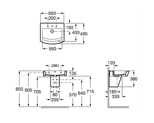 Приобрести Раковина 65х49,5 см Roca Hall 327621000 в магазине сантехники Santeh-Crystal.ru