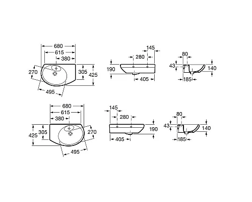 Приобрести Настенная керамическая раковина 68 см Roca Dama Senso 327518000 в магазине сантехники Santeh-Crystal.ru