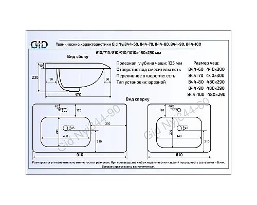 Купить Раковина 61х47 см GID Simple N NYJ844-60 в магазине сантехники Santeh-Crystal.ru