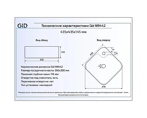 Приобрести Раковина 43,5х43,5 см GID Simple N N9442 в магазине сантехники Santeh-Crystal.ru