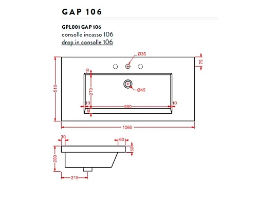 Заказать Раковина 106x51 см Artceram Gap GPL001 01 00 bix1 в магазине сантехники Santeh-Crystal.ru