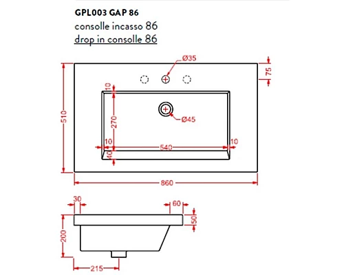 Купить Раковина 86x51 см Artceram Gap GPL003 01 00 bix1 в магазине сантехники Santeh-Crystal.ru