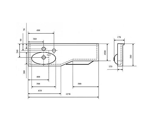 Заказать Раковина 127х50 см Акватон Отель 1A70123WOT01R в магазине сантехники Santeh-Crystal.ru