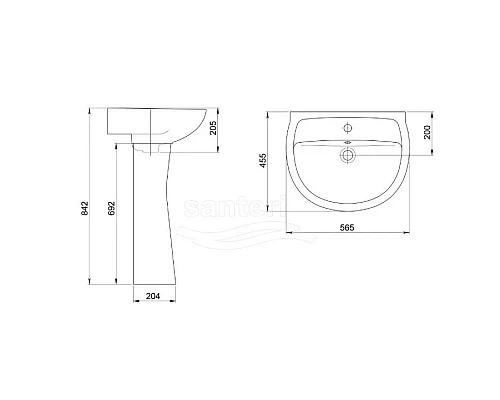 Приобрести Раковина 56,5х45,5 см Santeri Santeri Versia 1.3111.5.S04.11B.0 в магазине сантехники Santeh-Crystal.ru