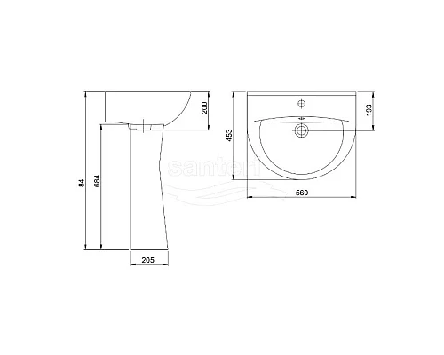 Купить Раковина 56х45,3 см Santeri Victoria 1.3111.6.S01.11B.0 в магазине сантехники Santeh-Crystal.ru