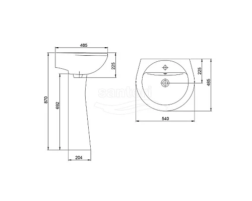 Приобрести Раковина 54х48,5 см Santeri Sonata 1.3111.2.S03.11B.0 в магазине сантехники Santeh-Crystal.ru