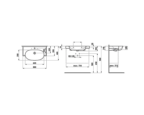 Купить Раковина 80х48 см Laufen New Classic 8.1385.5.400.104.1 в магазине сантехники Santeh-Crystal.ru