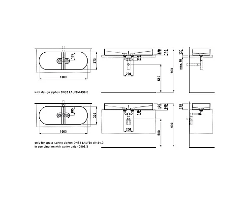 Приобрести Раковина 100х37 см Laufen Sonar 8.1234.8.000.112.1 в магазине сантехники Santeh-Crystal.ru