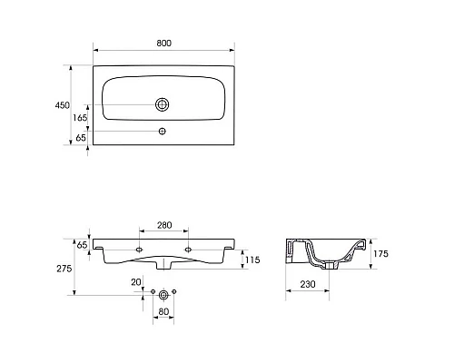 Купить Раковина 80х45 см 1Марка Moduo P-UM-MOD80SL/1 в магазине сантехники Santeh-Crystal.ru