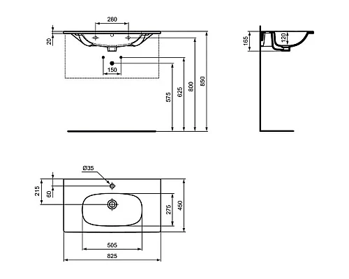 Заказать Раковина 82,5х45 см Ideal Standard Tesi T3509V3 в магазине сантехники Santeh-Crystal.ru