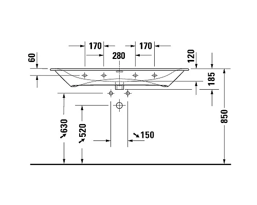 Приобрести Раковина 123х49 см Duravit Viu 2344120000 в магазине сантехники Santeh-Crystal.ru