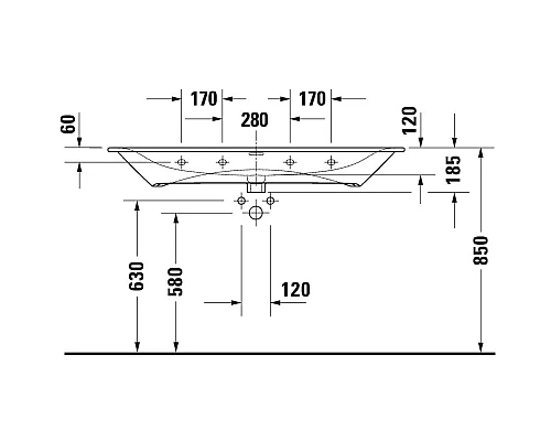 Приобрести Раковина 123х49 см Duravit Viu 2344120000 в магазине сантехники Santeh-Crystal.ru