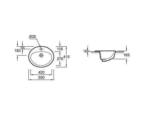 Заказать Раковина встраиваемая сверху 50 см Jacob Delafon Ovale Dessus E1358-00 в магазине сантехники Santeh-Crystal.ru