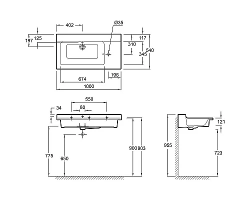 Заказать Подвесная раковина-столешница с отверстием для встраиваемого смесителя 100 см Jacob Delafon Soprano EXK122-00 в магазине сантехники Santeh-Crystal.ru
