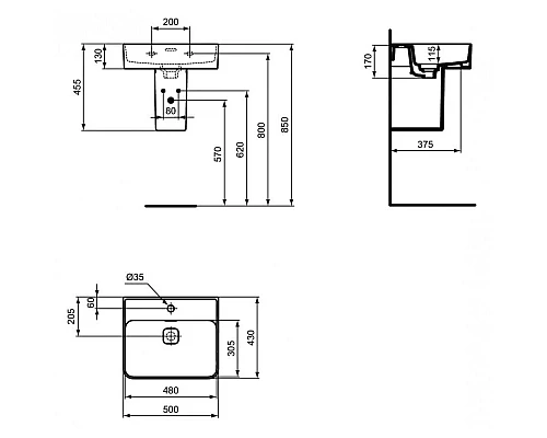 Заказать Раковина 50х43 см Ideal Standard Strada II T292801 в магазине сантехники Santeh-Crystal.ru