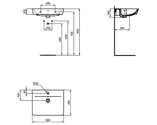 Приобрести Раковина 60х46 см Ideal Standard Connect Air E0298V3 в магазине сантехники Santeh-Crystal.ru