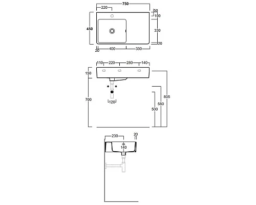 Купить Раковина 75x45 см Simas Lavabi darredo QU75Sx1 bi в магазине сантехники Santeh-Crystal.ru