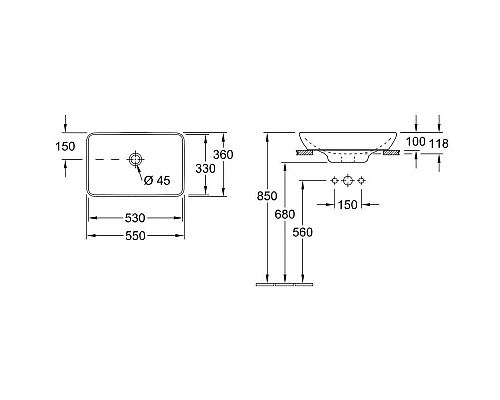 Купить Раковина 55х36 см Villeroy & Boch Venticello 411355R1 в магазине сантехники Santeh-Crystal.ru