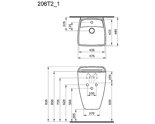 Купить Раковина 47,5х48,5 см Ambassador Benefit 206T20001 в магазине сантехники Santeh-Crystal.ru