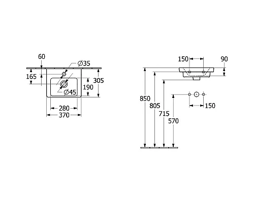 Приобрести Раковина 37х30,5 см Villeroy & Boch Subway 3.0 43703801 в магазине сантехники Santeh-Crystal.ru