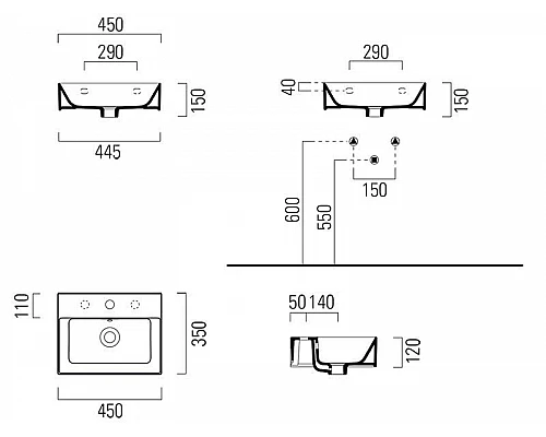 Купить Раковина 45х35 см GSI Kube X 9485126 в магазине сантехники Santeh-Crystal.ru
