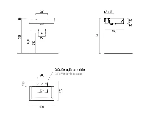 Приобрести Раковина 60х47 см GSI Kube X 9431126 в магазине сантехники Santeh-Crystal.ru