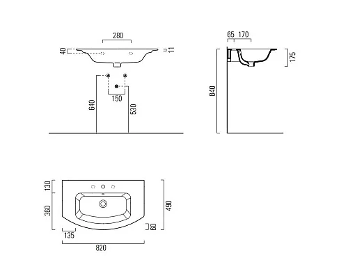 Купить Раковина 82х49 см GSI Pura 8826111 в магазине сантехники Santeh-Crystal.ru