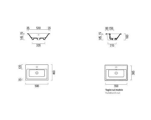 Заказать Раковина 58х40 см GSI Kube X 9433111 в магазине сантехники Santeh-Crystal.ru