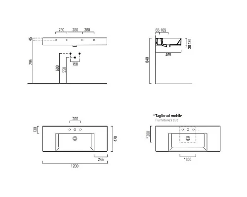 Купить Раковина 120х47 см GSI Kube X 9452111 в магазине сантехники Santeh-Crystal.ru