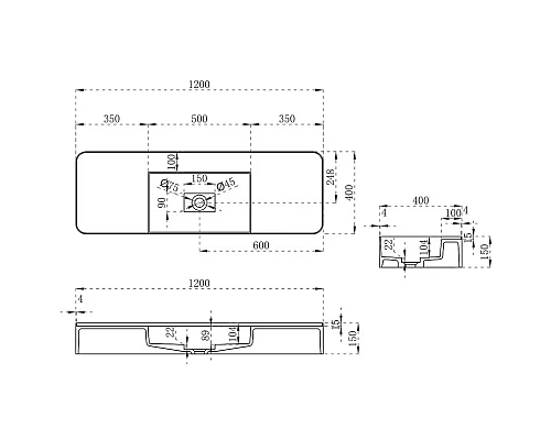 Раковина 120x40 см Vincea VWB-6S312MW
