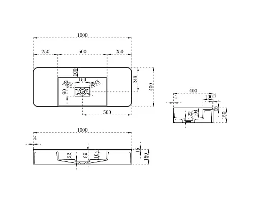 Раковина 100x40 см Vincea VWB-6S380MW