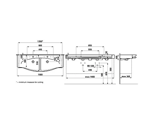 Купить Раковина-столешница, с полотенцедержателем 150 см Laufen Palace 8.1470.6.000.104.1 в магазине сантехники Santeh-Crystal.ru