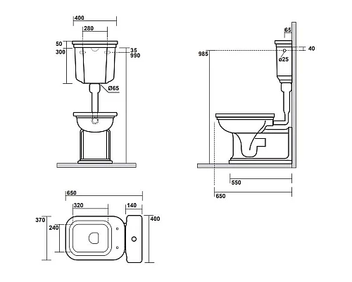 Купить Бачок низкий с боковым отверстием для ручки смыва Kerasan Waldorf 418301bi в магазине сантехники Santeh-Crystal.ru