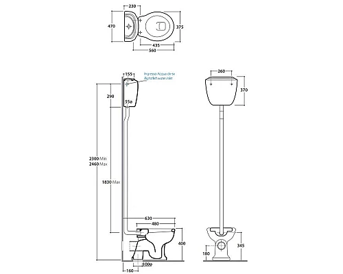 Заказать Бачок для высокой трубы Globo Paestum PA010BI в магазине сантехники Santeh-Crystal.ru