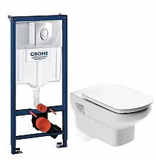 Комплект подвесной унитаз Roca Dama Senso 346517000 + ZRU9302820 + система инсталляции Grohe 38721001