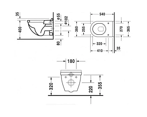 Купить Комплект подвесной унитаз Duravit Starck 3 2200090000 + 0063810000 + система инсталляции Villeroy & Boch 92246100 + 92249068 в магазине сантехники Santeh-Crystal.ru