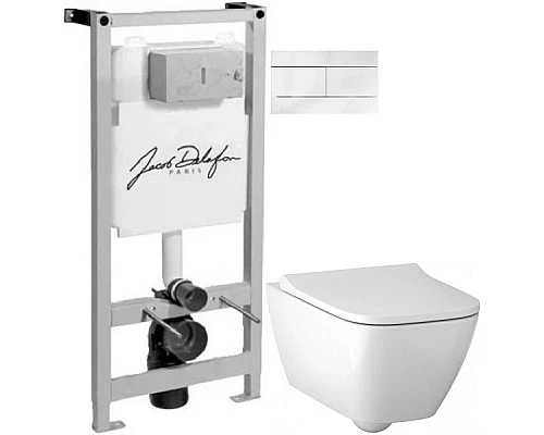 Приобрести Комплект подвесной унитаз Geberit Smyle Square 500.683.01.1 + система инсталляции Jacob Delafon E5504-NF + E4316-00 в магазине сантехники Santeh-Crystal.ru