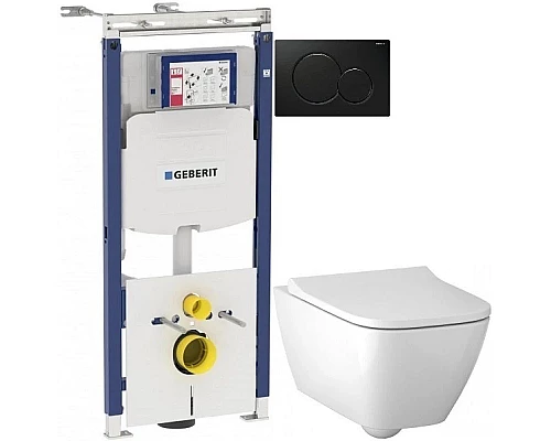 Купить Комплект подвесной унитаз Geberit Smyle Square 500.683.01.1 + система инсталляции Geberit 111.362.00.5 + 115.770.DW.5 в магазине сантехники Santeh-Crystal.ru