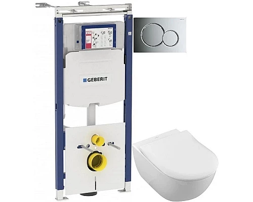 Приобрести Комплект подвесной унитаз Villeroy & Boch Subway 2.0 5614R2R1 + система инсталляции Geberit 111.362.00.5 + 115.770.21.5 в магазине сантехники Santeh-Crystal.ru