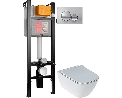 Приобрести Комплект подвесной унитаз Geberit Smyle Square 500.685.01.1 + система инсталляции Jacob Delafon E33131RU-NF + E20859-CP-MTC в магазине сантехники Santeh-Crystal.ru