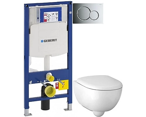 Приобрести Комплект подвесной унитаз Geberit Renova Compact 500.803.00.1 + система инсталляции Geberit 111.300.00.5 + 115.770.21.5 + 111.815.00.1 в магазине сантехники Santeh-Crystal.ru