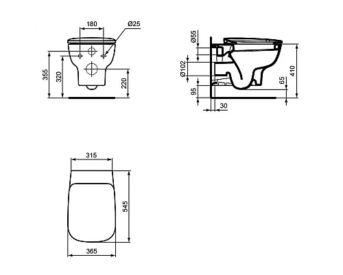 Купить Комплект подвесной унитаз T386001 + T318101 + система инсталляции  R020467 + R0121AA Ideal Standard Prosys Esedra T387301R0121AA в магазине сантехники Santeh-Crystal.ru