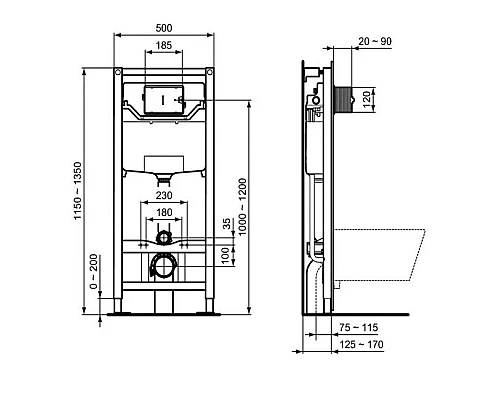 Заказать Комплект подвесной унитаз E005401 + E036601 + система инсталляции  R020467 + R0115A6 Ideal Standard Prosys Connect Air R031001A6115 в магазине сантехники Santeh-Crystal.ru
