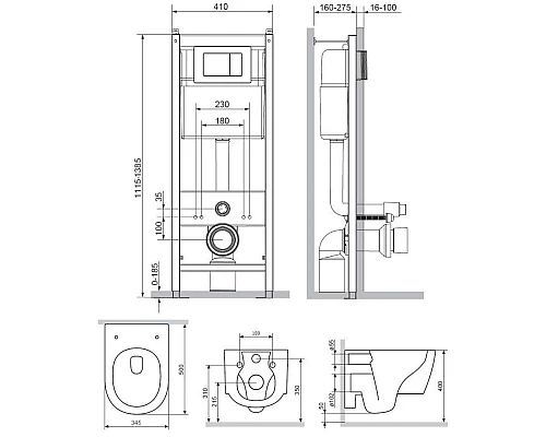 Приобрести Комплект подвесной унитаз + система инсталляции Damixa Jupiter DX77.IS10101.1700 в магазине сантехники Santeh-Crystal.ru