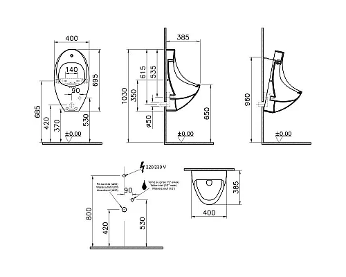 Купить Писсуар с встроенным сенсором Vitra Arkitekt 4106B003-5291 в магазине сантехники Santeh-Crystal.ru