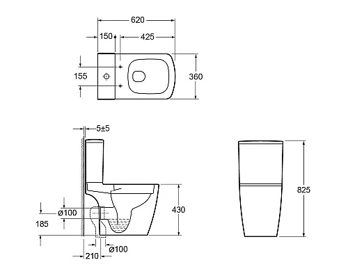 Унитаз-компакт безободковый с сиденьем микролифт Ambassador Kingston 147K19002RS
