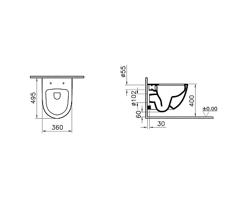 Приобрести Унитаз укороченный подвесной безободковый с сиденьем микролифт Vitra Sento 7747B003-6115 в магазине сантехники Santeh-Crystal.ru