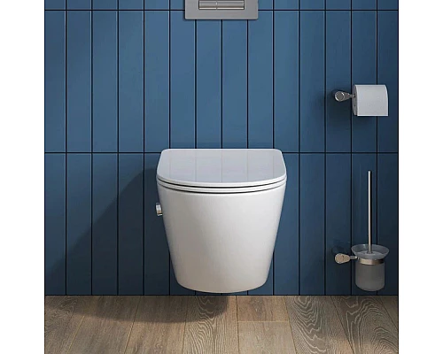 Приобрести Подвесной безободковый унитаз с функцией биде с сиденьем микролифт BelBagno Uno BB3105CHR-BS/SC в магазине сантехники Santeh-Crystal.ru