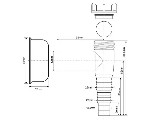 Заказать Сифон для подключения слива бытовой техники McALPINE WMV-32WH в магазине сантехники Santeh-Crystal.ru
